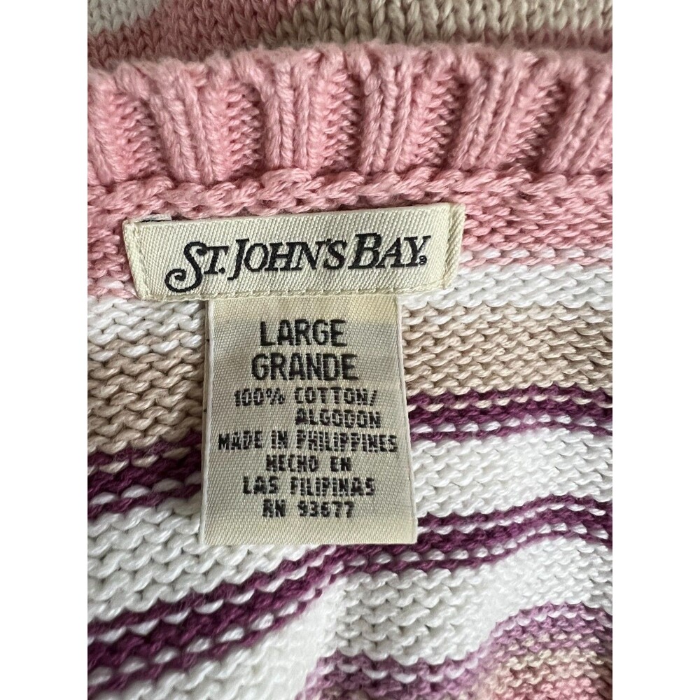 Vintage St. John’s Bay Sweater • Retro Pink Stripes • Super Soft & Comfy SIZE L - Picture 6 of 7
